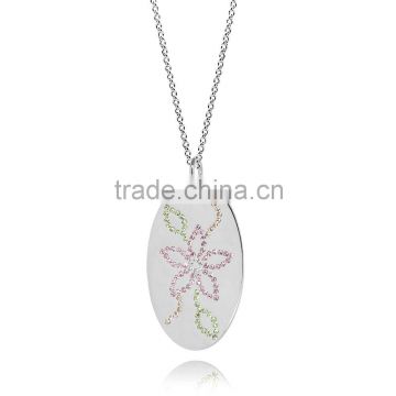 14K Silver Plating in Silver/Brass With Customize Design Botanical Theme 'Rosemary' Drawing with Different Color Crystal