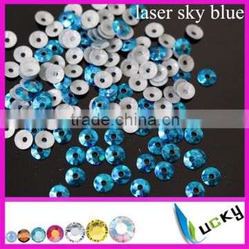 2015 NEWEST !! KOREAN QUALITY hot fix spangle sequin middle hole CONE SHAPE DARK SKY BLUE 3mm 4mm 5mm 6mm