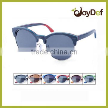 half wood frame Wooden Sunglasses cat eyes fashion female sunglasses with multi color mirror lens