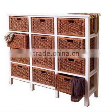 WOOD FRAME CABINET FURNITURE, CHEST WITH WATER HYACINTH DRAWER