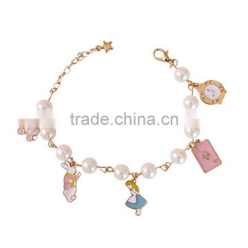 enamel rabbit pumpkin carriage the playing cards clock charms bracelet pearl linked bracelet with assorted charms