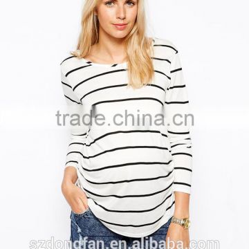 Maternity Pregnancy Woman Clothing With Long Sleeve Stripe Shirt