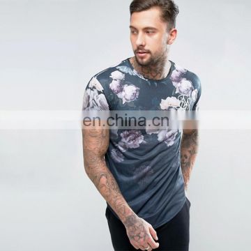 2017 fashion 100% polyester curved hem sublimation printing wholesale slim fit t shirt for men