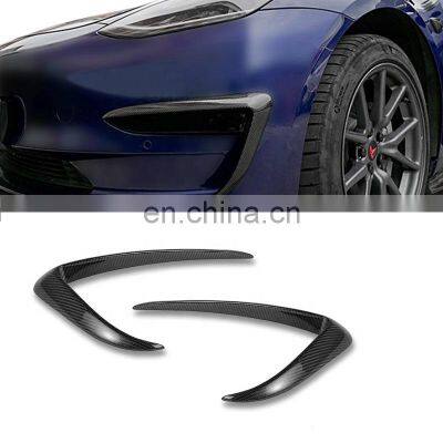 Hansshow Front Bumper Eyebrow Wind Knife Real Matte/Gloss Carbon Fiber Fog Light Cover Trim For Tesla Model 3