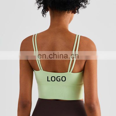 Built In Bra Fixed Pads Blank Custom Sports Yoga Crop Top Women Sports Gym Wear Bra Vest Top Workout Exercise Running Clothing
