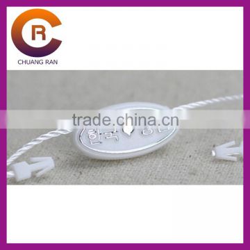 White ellipse shape cheap made custom plastic tag rope