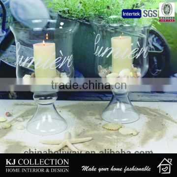 Clear Hand Blown Cylinder Hurricane Glass Candle Holders With Stem