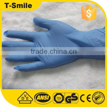 High elastic blue nitrile medical power free gloves