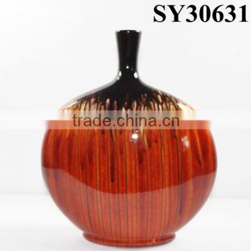 Orange glazed ceramic large flower vase