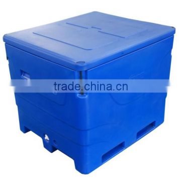 600L Rotational molded plastic fish box with insulation material ice fish box