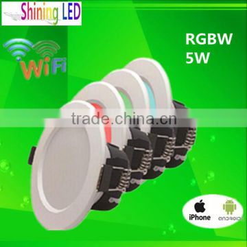 High Quality 2.4G wireless remote & WiFi control Dimmable 5W RGBW LED Downlight