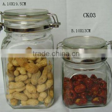 square clear glass jar with clip lid ,airtight lid