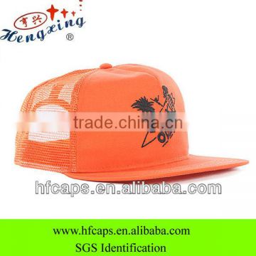 Spring orange custom enbroidery 5 panel trucker mesh cap and hat