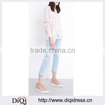 Wholesale Women Pink Long Sleeves Stars Knitted Jumper(DQE0091T)