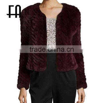 Factory wholesale price zigzag rabbit fur knitted jacket /rabbit knitted jacket