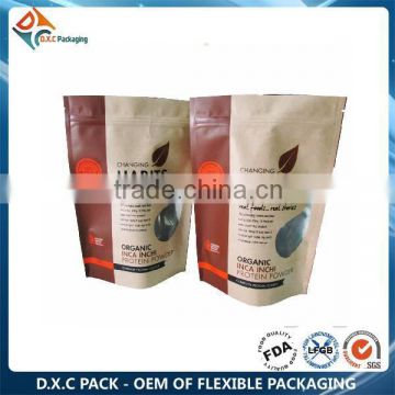 Flexible Packaging Companies Brown Kraft Paper Resealable Stand Up Packaging Bag For Coconut Powder