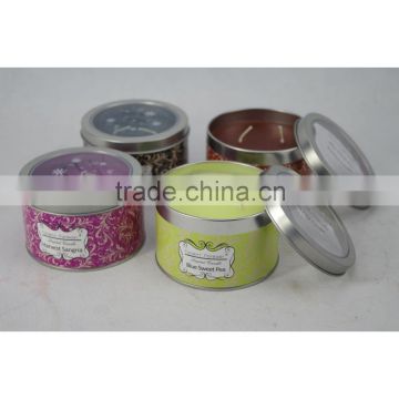 scented colored tin candle with lid
