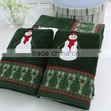 high quality cotton bath towel set with santa pattern