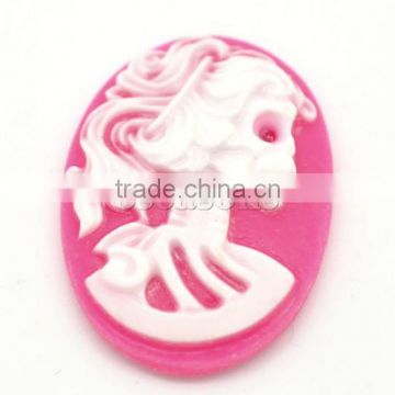 Pink Resin Halloween Skull Pattern Oval Cameo 25x18mm(1"x3/4"), sold per packet of 50
