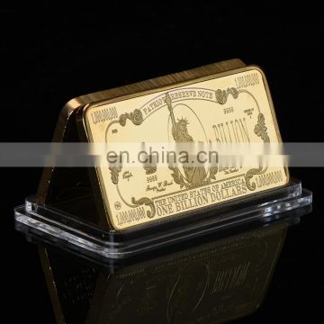 WR One Billion Gold Bar 24k 999.9 American Bill Note Fake Bars Quality Us Art Ornament with Plastic Case for Collection