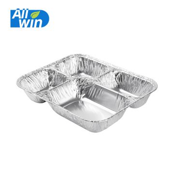 household 2- compartments disposable aluminium foil food tray