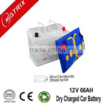 12V 66AH lead acid dry charged car battery with best price