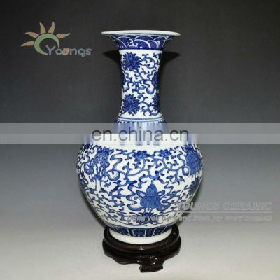 Antique blue and white ceramic flower vase made in Jingdezhen