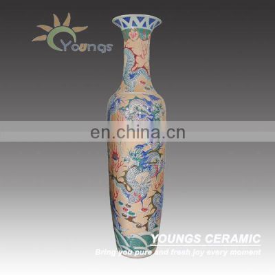 Yellow glazed Hand Painted Blue Dragon Big Ceramic Vases 2012