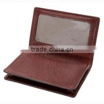 Top quality bifold simple design genuine leather card case with ID Window