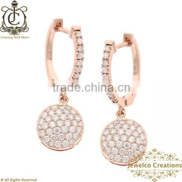 14K Gold Round Shape Pave Designer Earrings Jewelry, 14K Rose Gold Pave Diamond Earrings, Handmade Round Shape Earrings Jewelry