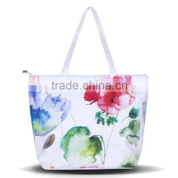 100% Cotton Summer Style Chinese Ink Painting Women Handbag Floral Beach Bag                        
                                                Quality Choice