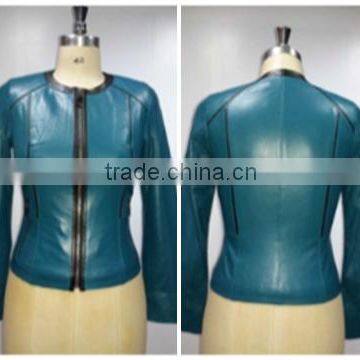 Sheep Leather Jacket Made Through Darkening Treatment. Color Petrol Blue