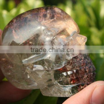Tibetan Phantom Quartz Rock Crystal Skull Carving