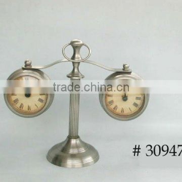Pewter brass double table clock, decorative table clock, fancy table clock