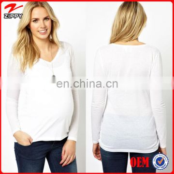 2014 Hot Selling Wholesale Fashion White Long Sleeve V-Neck Maternity Tops