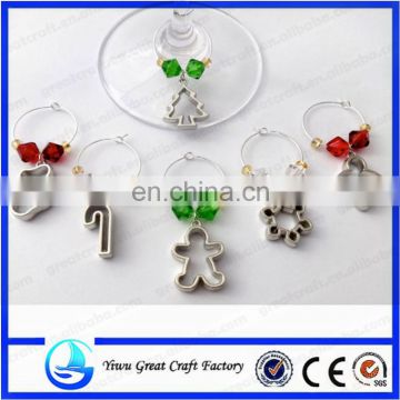 OrangeBeads Antique Silver Tone Christmas Collection Enamel Pendant Wine Glass Charms Dinner Table Decoration With Gift Box