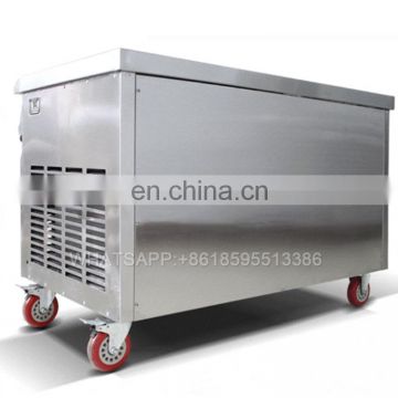 Flat Pan Frozen Yogurt Refrigerator Function For Real Fruits Toppings Fried Rolling Ice Cream Machine