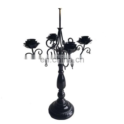 Wholesale  4 arms wrought iron candle holder European wedding black metal candle holder