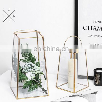 candle wall holder Vintage Copper Lantern Candle Lanterns Glass Candle Holder For Wedding Home Decoration