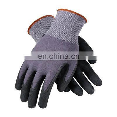 China Work Glove Custom 15G Nylon Spandex Shell Grey Nitrile Micro Foam Coating Work Safety Gloves