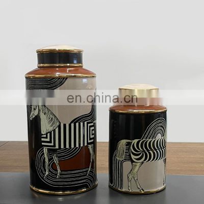 Zebra Pattern Pottery Horse Jar Ceramic Luxury Living Room Home Accessories Decor