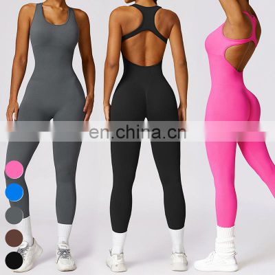 Fashion Seamless Sports Jumpsuit U-shape Neckline Sleeveless Bodysuit Gym Fitness Jumpsuits Women One Piece Yoga Jumpsuit