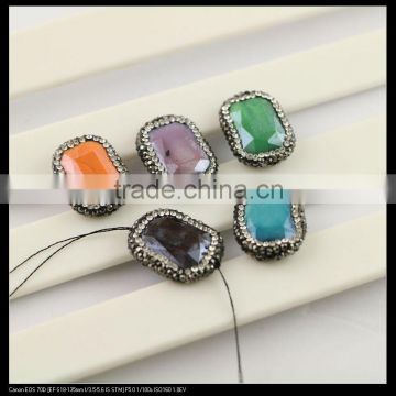 LFD-0084B Rectangle Shape Mixed Color Crystal Glass Loose Beads, with Crystal Paved Connector Beads Charms, For Jewelry Making