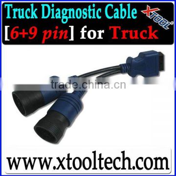 Best Quality!!! 6+9 PIN Truck Diagnostic Cable/Black and Blue