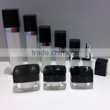 square shape cosmetic jar and bottle whole set acrylic cosmetic packaging
