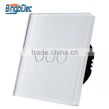 3 gang tempered glass panel new design wall switch and socket