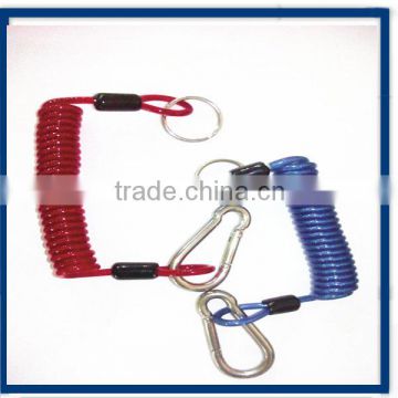 spiral cord wire tool holder lanyard with carabiner and key ring on two ends