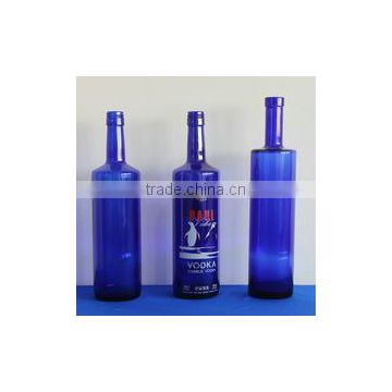 blue vodka bottle 750ml round shape with cork