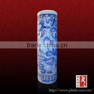 Large tall cylinder vase porcelain vase blue made in Jingdezhen