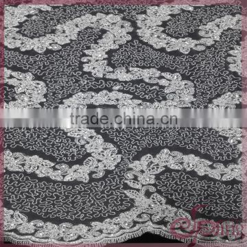 Silver metallic embroidery design netting fabric, sparkle embroidery design fabric for wedding dresses
